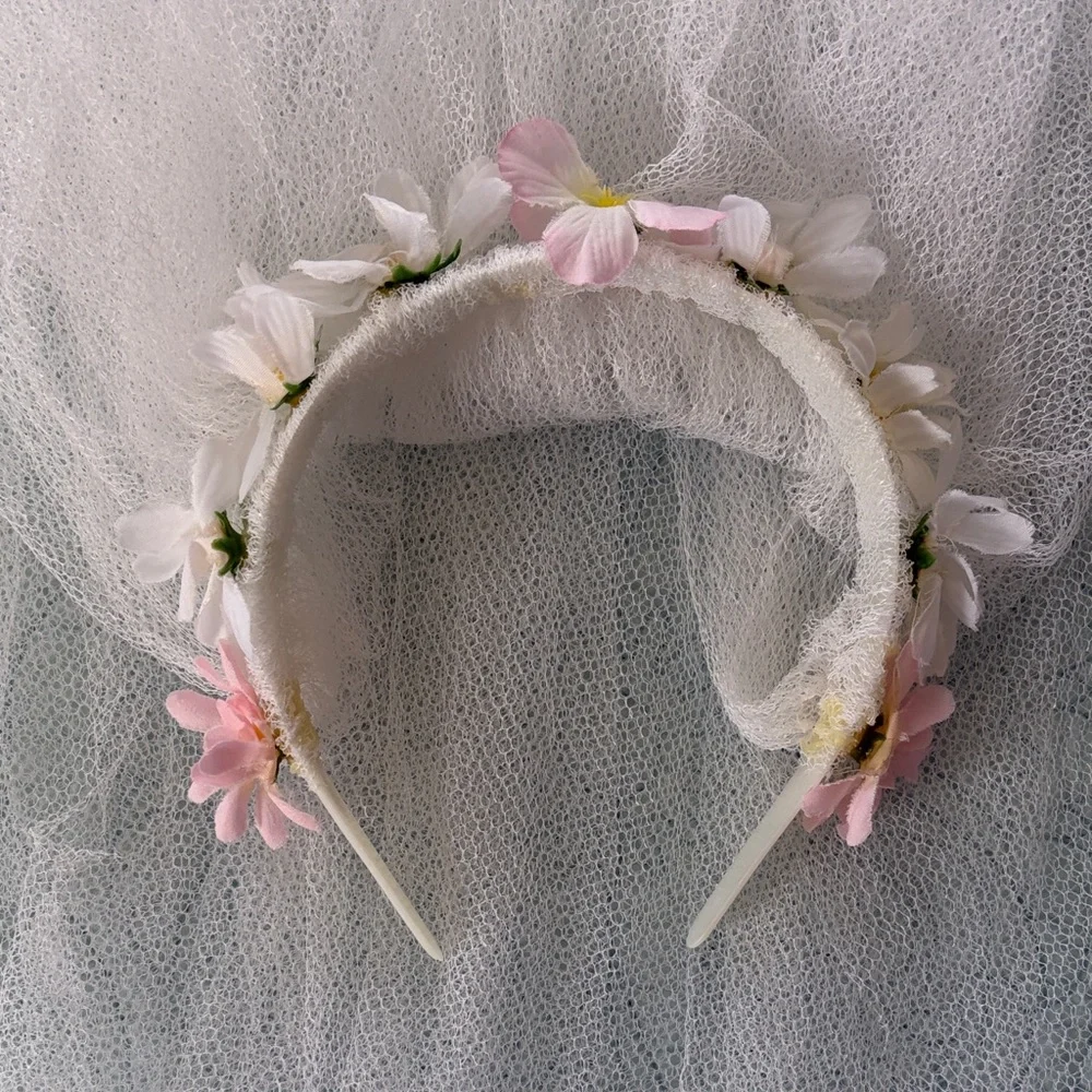 White Floral Veil Headband